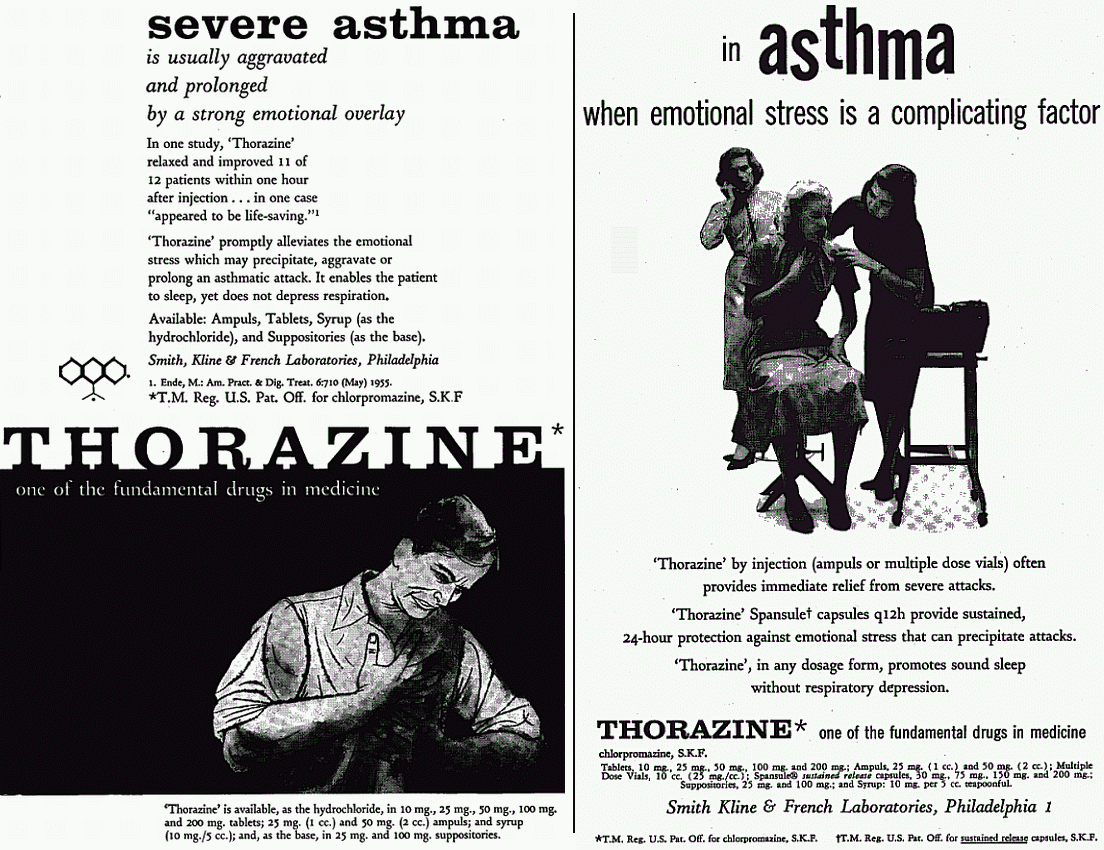 Thorazine promptly alleviates the emotional stress which may precipitate, aggravate or prolong an asthmatic attack