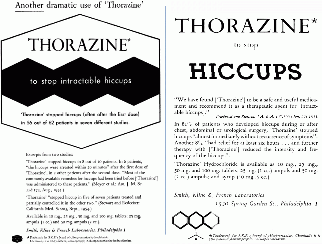 Thorazine stopped hiccup in five of seven patients treated and partially controlled it in the other two.